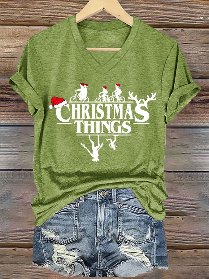 Women's Casual Printed V-Neck T-Shirt