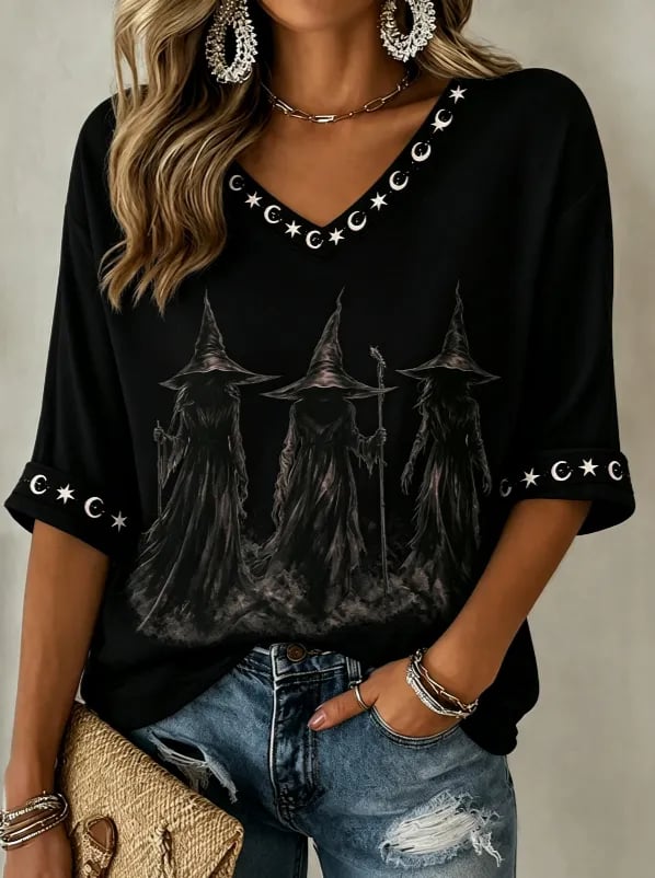 Women's Halloween Witch Print Shirt