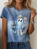 Women's Halloween Ghost Pumpkin Print T-shirt