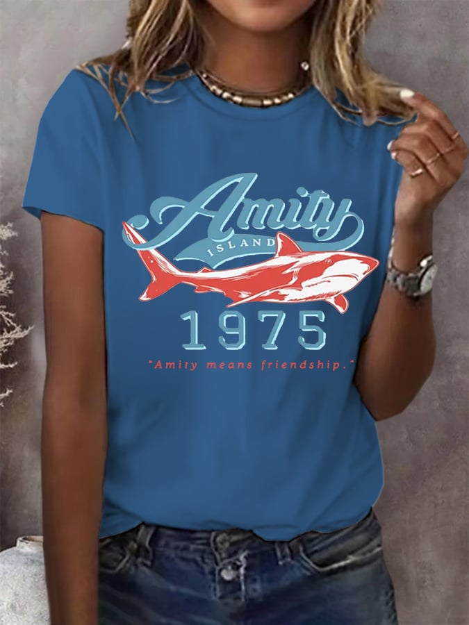 Women's Amity Island 1975 Print Round Neck T-Shirt