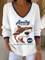 Women's Great White Shark Print Drop Shoulder Top