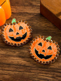 Halloween Color-Block Rhinestone Drip-Glaze Novelty Pumpkin Earrings
