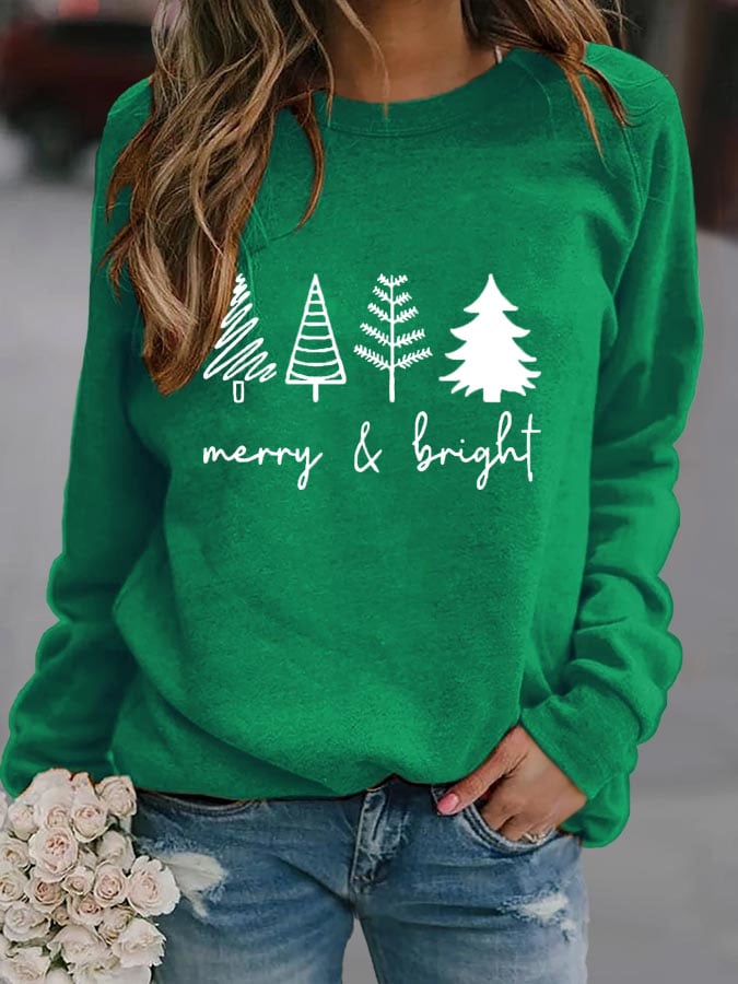 Merry And Bright Women's Christmas Print Long Sleeve Sweatshirt