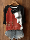 Merry Christmas King of Rock and Roll Printed Raglan Top
