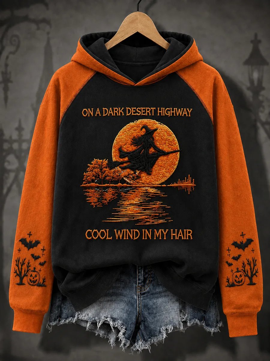 Women's Halloween Witch Comfortable Hooded Raglan Sweatshirt