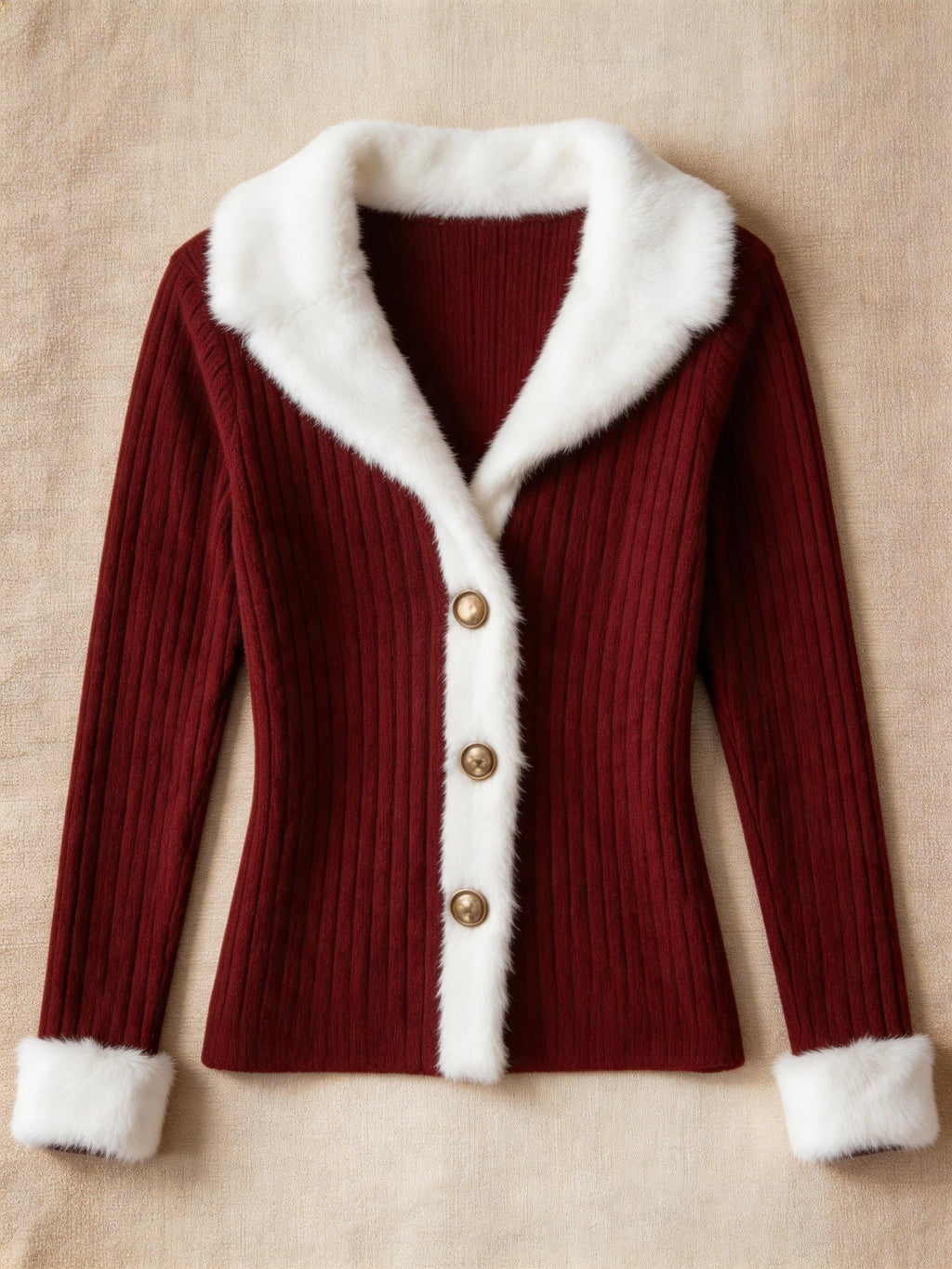 Women's Casual Solid Color Patchwork Fur Collar Cardigan