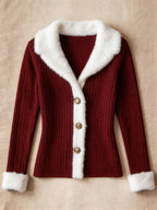 Women's Casual Solid Color Patchwork Fur Collar Cardigan