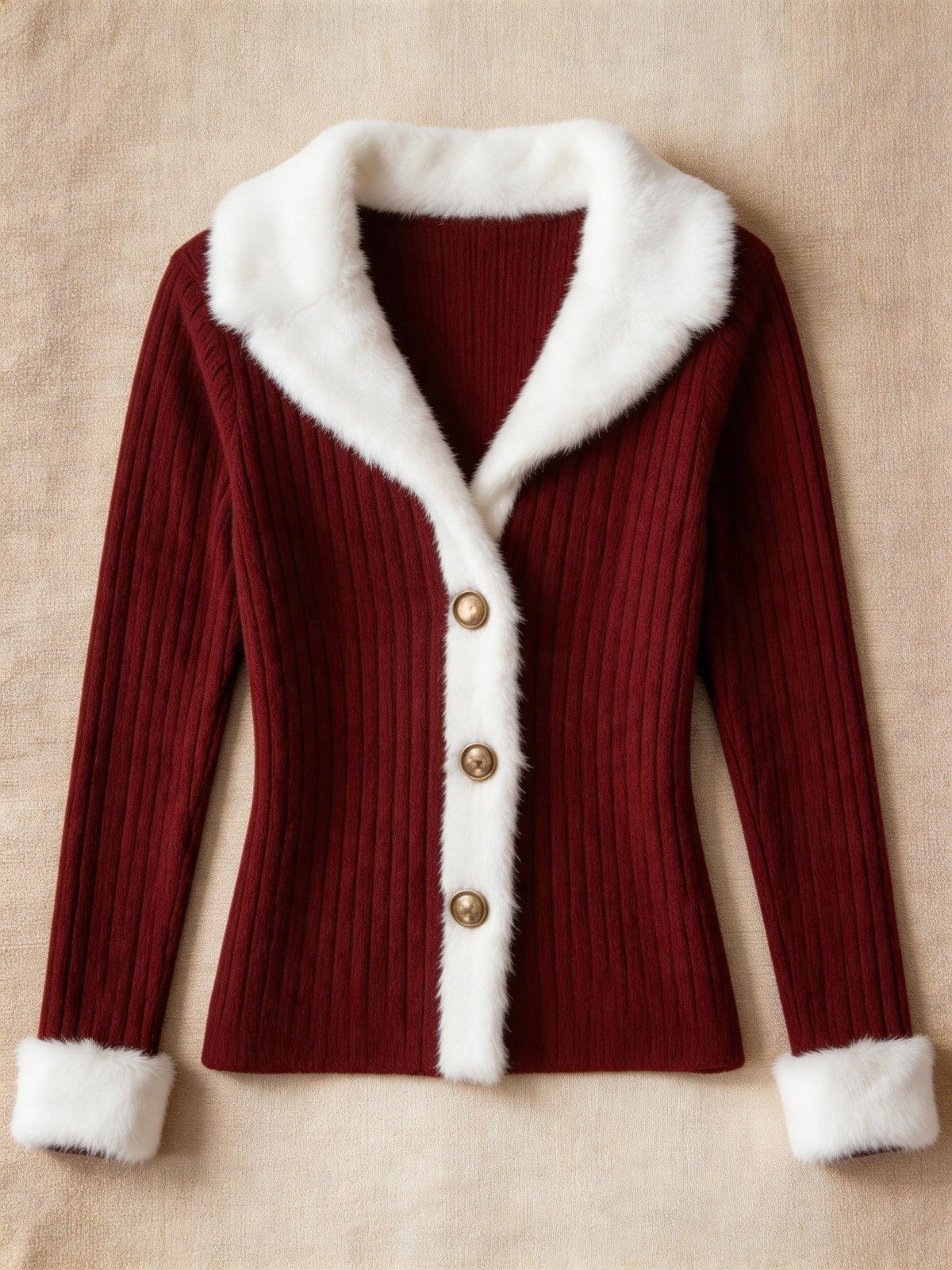 Women's Casual Solid Color Patchwork Fur Collar Cardigan