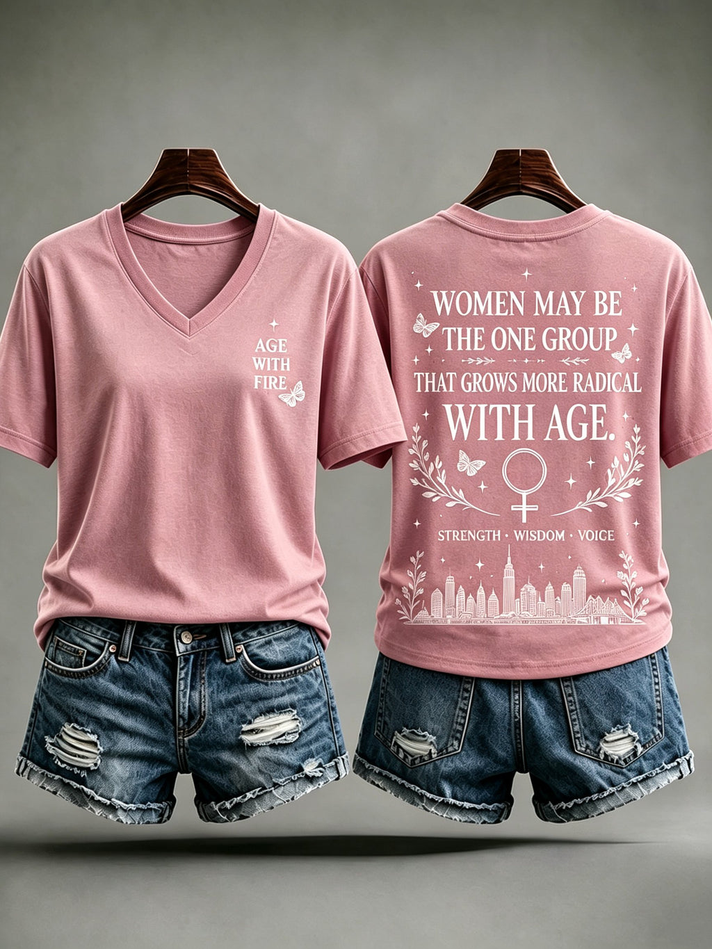 V Neck Women May Be The One Group That Grows More Radical With Age Print T-Shirt