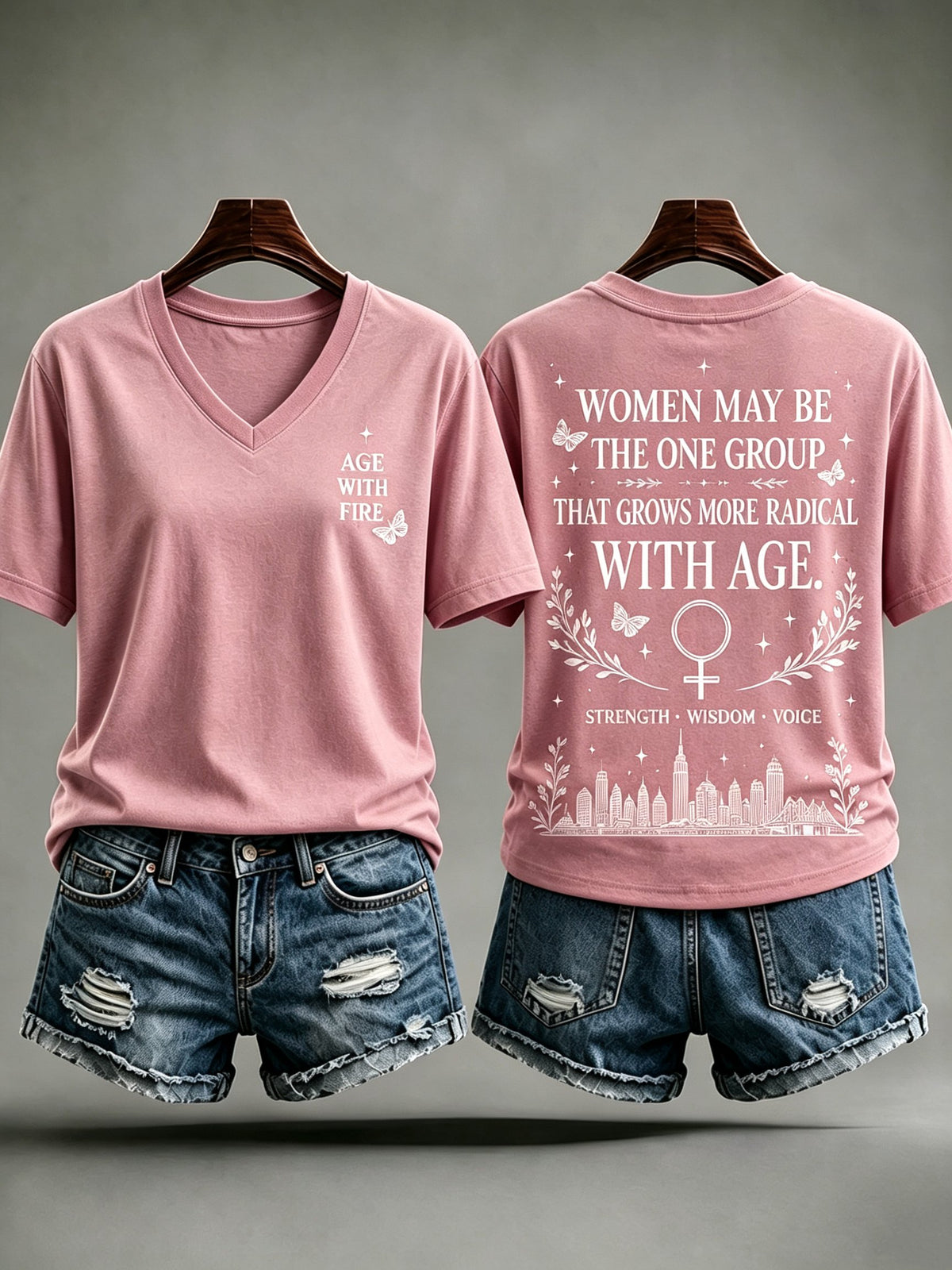 V Neck Women May Be The One Group That Grows More Radical With Age Print T-Shirt