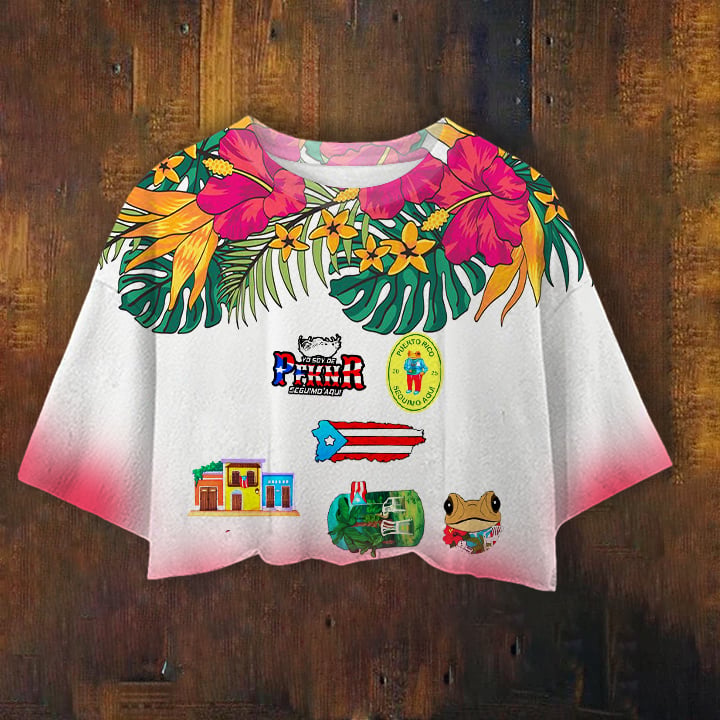 Puerto Rican Flowers Print Women's Umbilized T-shirt