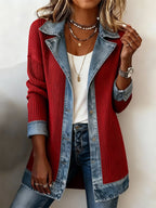 Women'S Casual Lapel Contrast Color Stitching Jacket