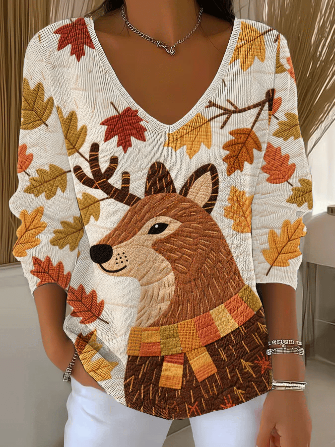 Women's Autumn Animals Print Sweater
