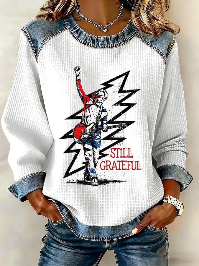 Women's Retro Print Long-Sleeve Sweatshirt