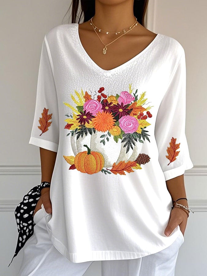 Women's Casual Autumn Print Sleeve Top