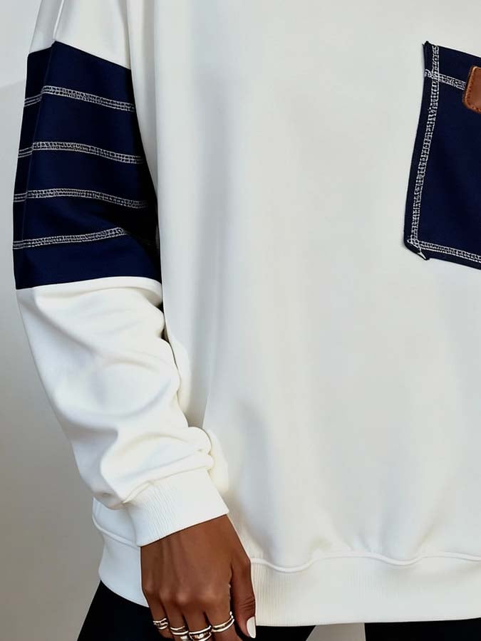 Women'S Casual Loose Contrast Color Stitching Sweatshirt