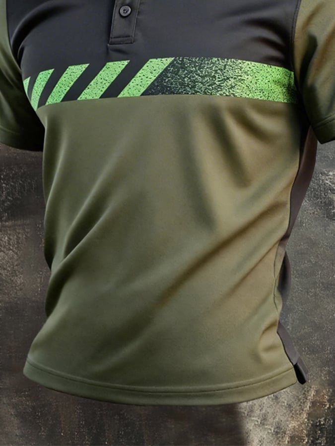 Men's Retro Patriotic Color-Block Short-Sleeve Polo Shirt