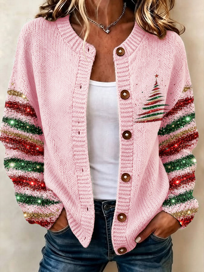 Women's Casual Printed Knit Cardigan