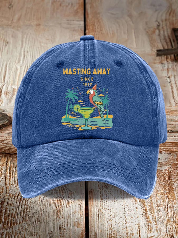 Retro Parrot Margarita Wasting Away Since 1977 Print Baseball Cap
