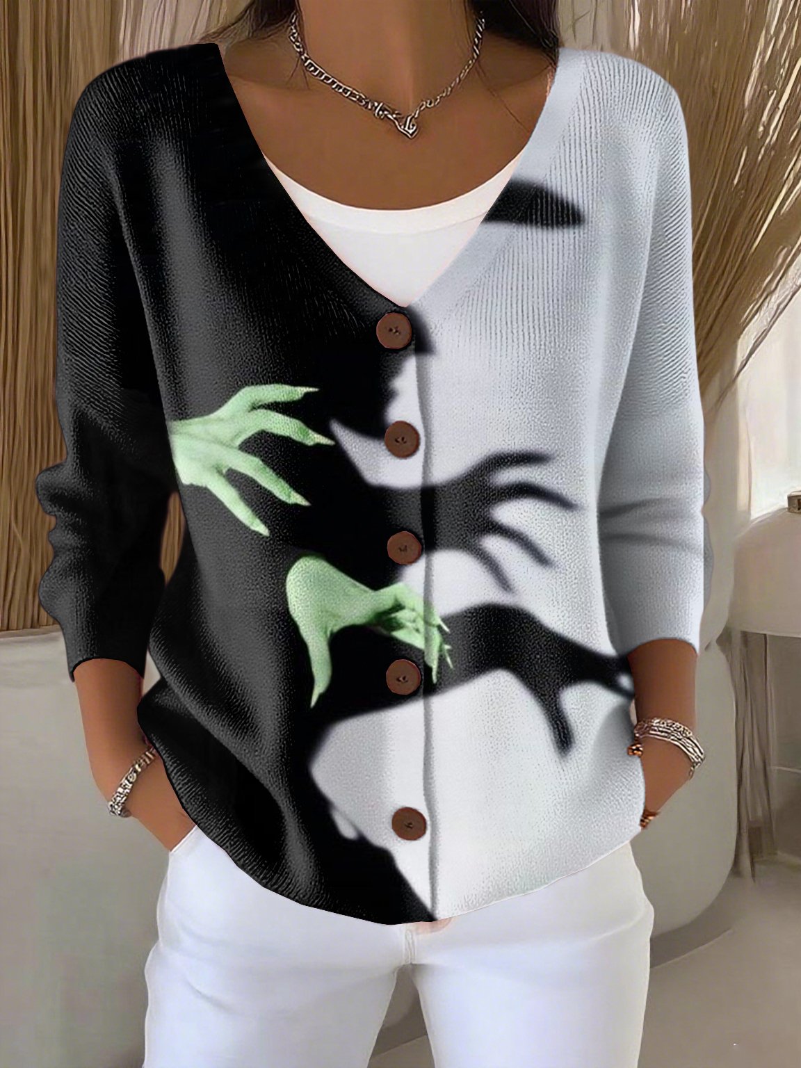 Women's Halloween Witch Print Cardigan