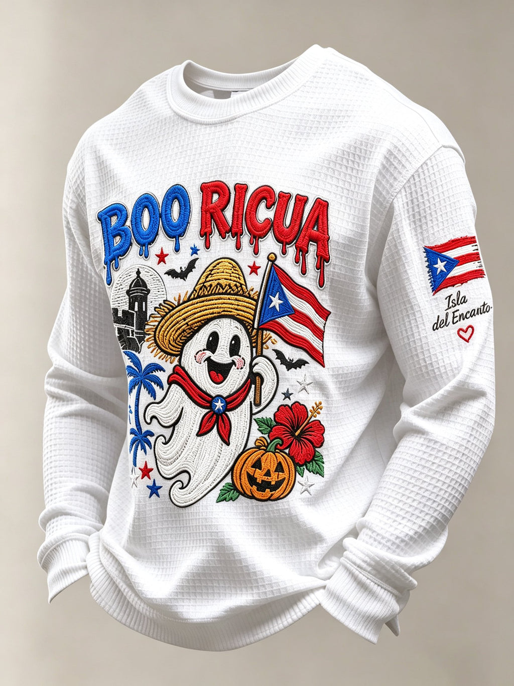 Men's Boricua Halloween Waffle-Knit Long-Sleeve Top