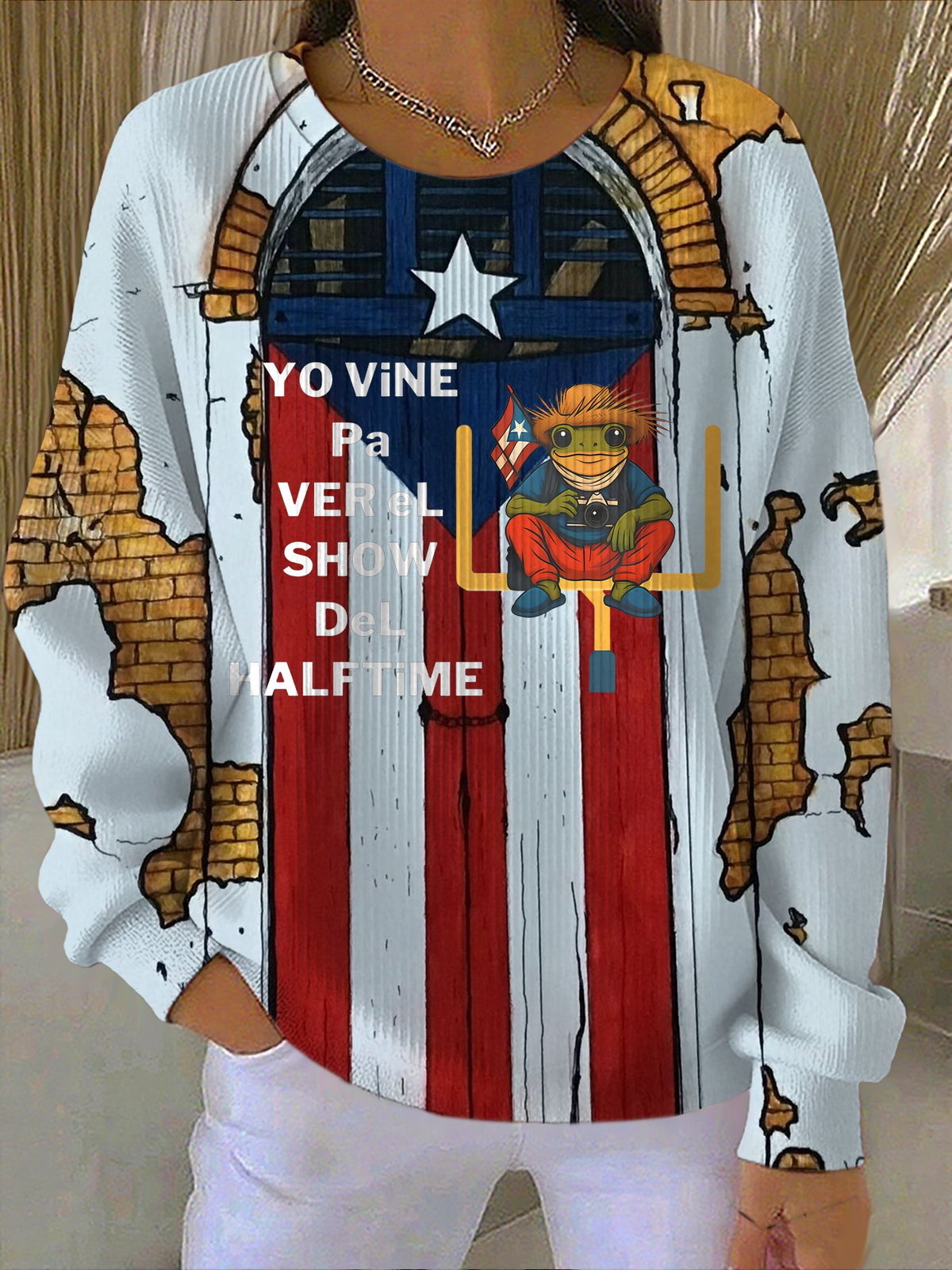 Puerto Rico Singer Benito Bowl Printed Long Sleeve Top