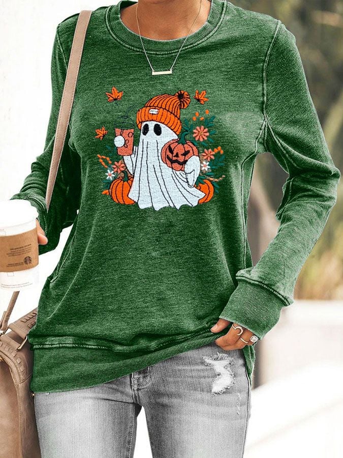 Women's Cute Ghost Print Sweatshirt