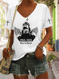 Women's Legendary Wrestler Memorial Print V-Neck T-Shirt