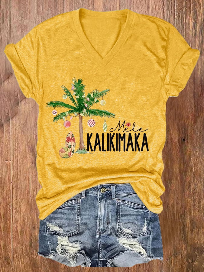 Women's mele kalikimaka Christmas Printed Short Sleeve T-Shirt