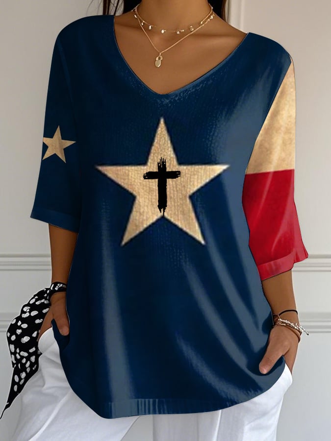 Women's Texas State Map Print Casual T-Shirt