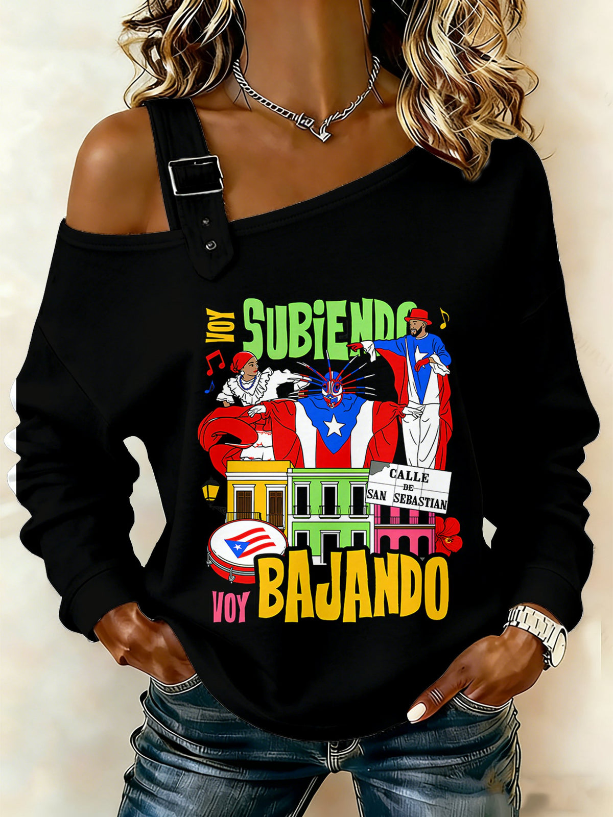 Women's Retro Puerto Rico Singer Printed Sweatshirt