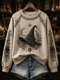 Women's Halloween Witch Hat Art Pattern Comfortable Raglan Sleeve Sweatshirt