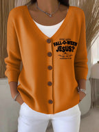Women's Retro Are You Fall-O-Ween Jesus Print Cardigan