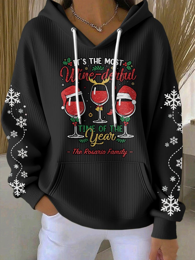 Women's Casual It's The Most Wine-Derful Time Of The Year Textured Thickened Hoodie