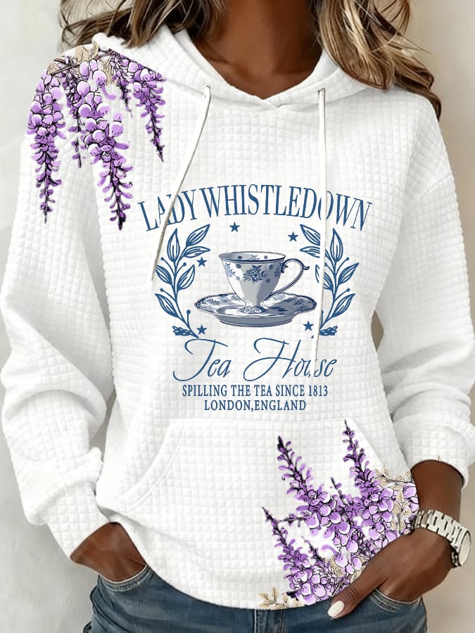 Women's Lady Whistledown Tea House Spilling The Tea Print Casual Sweatshirt
