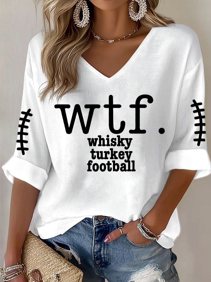 Women's Retro Whisky Turkey Football Print T-Shirt