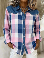 Women'S Casual Loose Contrast Color Stitching Shirt