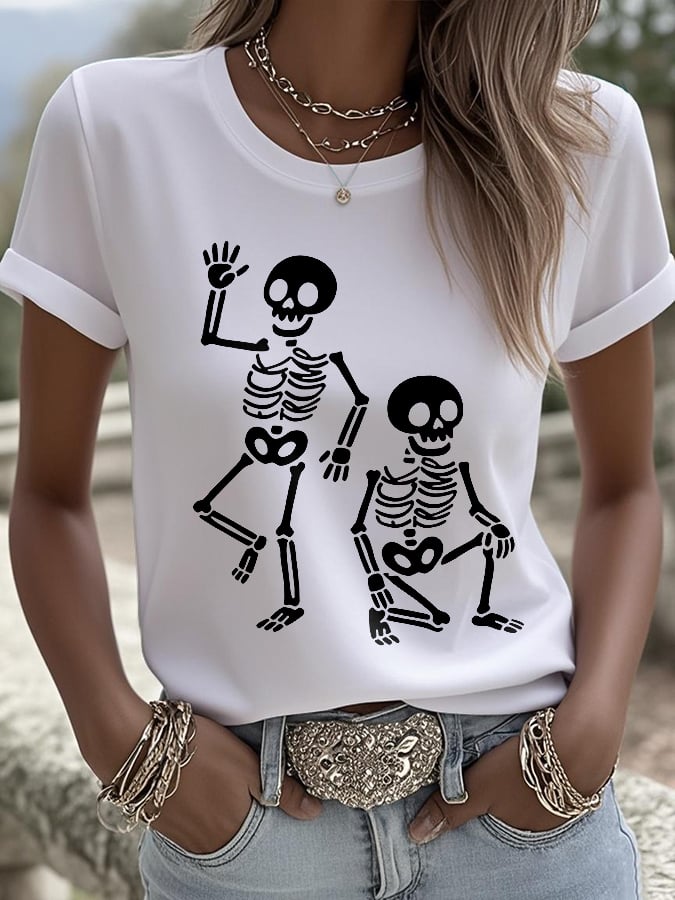 Women's Halloween FDT Printed Casual Crew Neck T-Shirt