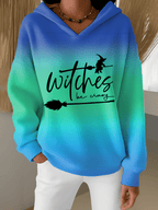 Women's Halloween Witch Print Furry Lined Hoodie
