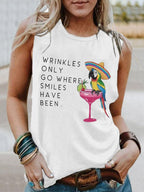 Retro Wrinkles Only Go Where Smiles Have Been Print Tank Top