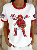 Women's Retro Baseball  Print T-Shirt