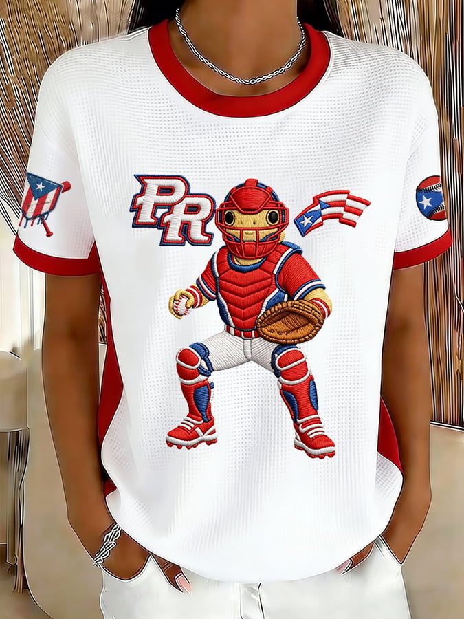 Women's Retro Baseball  Print T-Shirt