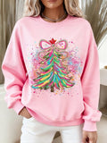 Women's Colorful Coquette Christmas Tree Print Sweatshirt