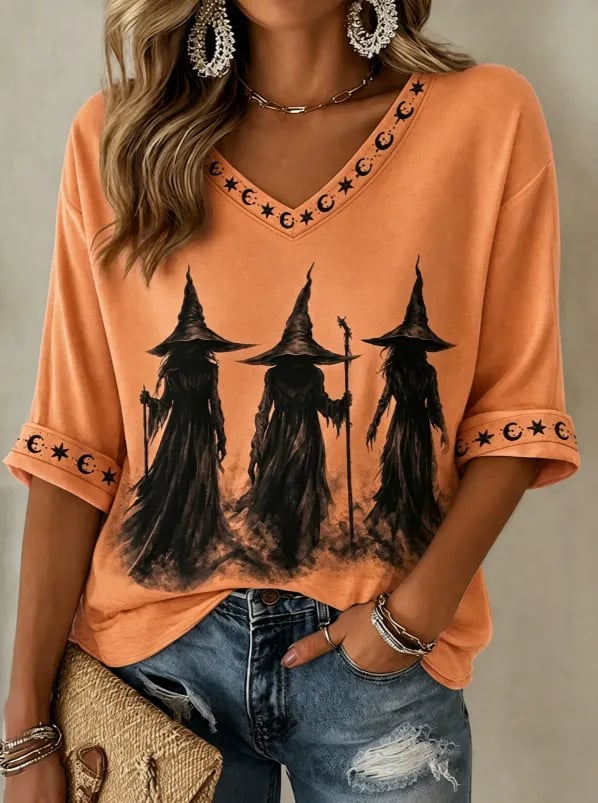 Women's Halloween Witch Print Shirt