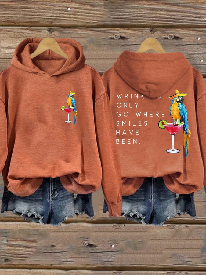 Retro Wrinkles Only Go Where Smiles Have Been Print Hoodie