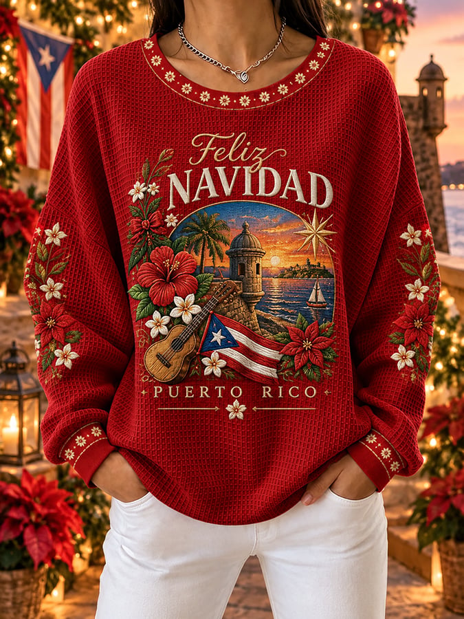 Women's Puerto Rico Christmas Printed Casual Sweatshirt