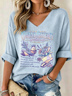 Women's Midnight Margaritas Print V Neck Top