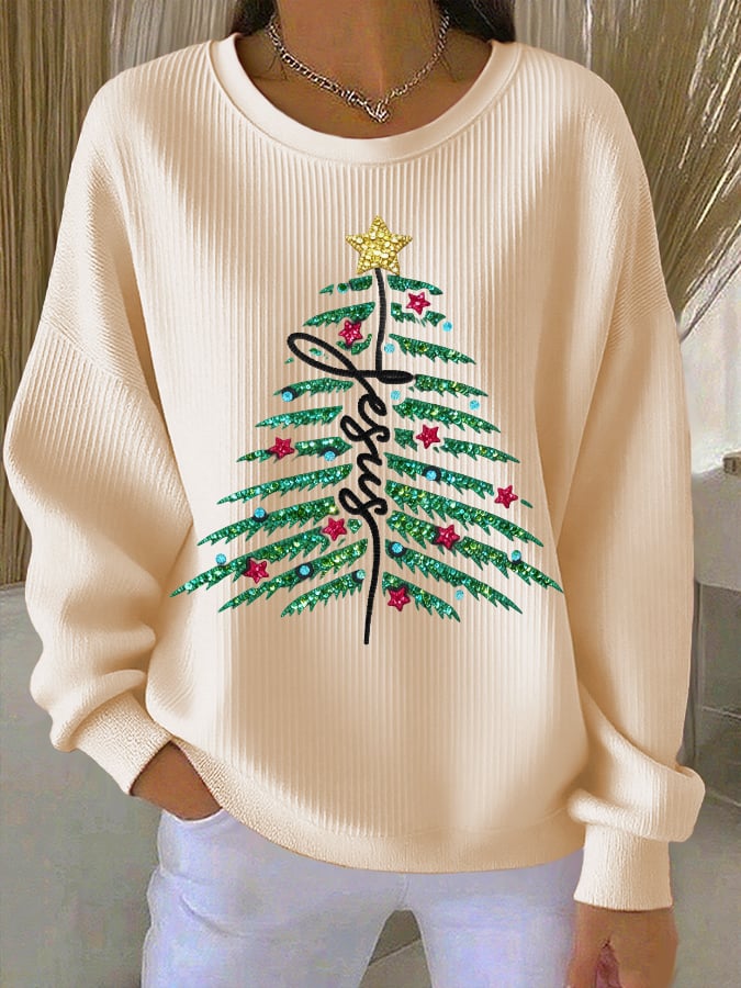 Women's casual Christmas Jesus Christmas tree sweatshirt