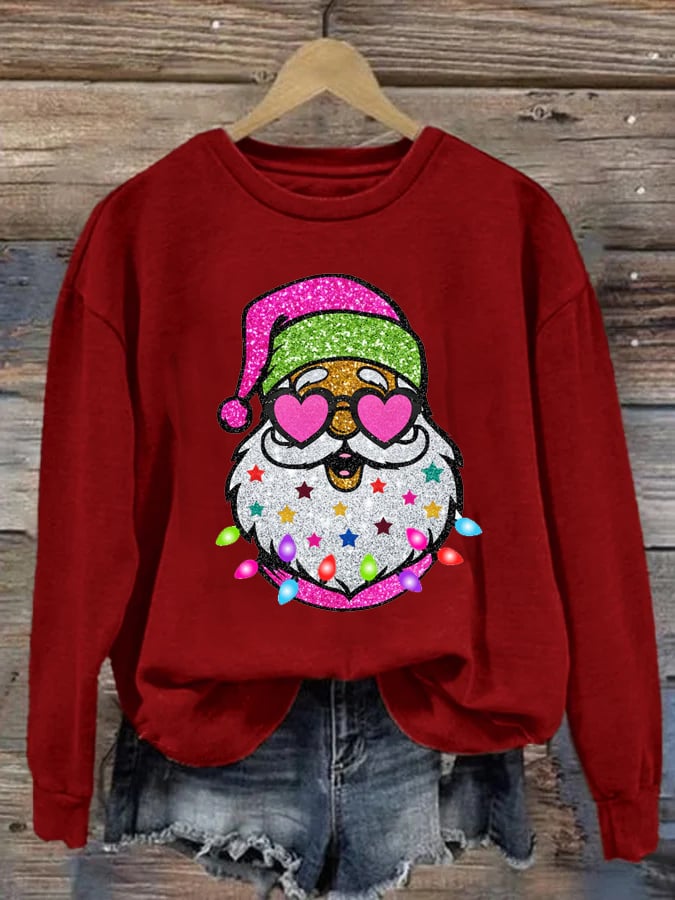 Women's Shiny Santa Print Sweatshirt