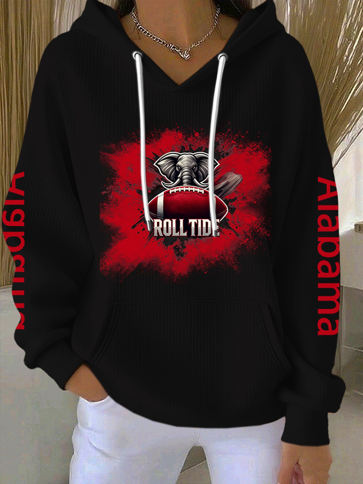 Women's Loose Casual Crew Neck Hooded Long Sleeve Printed Sweatshirt